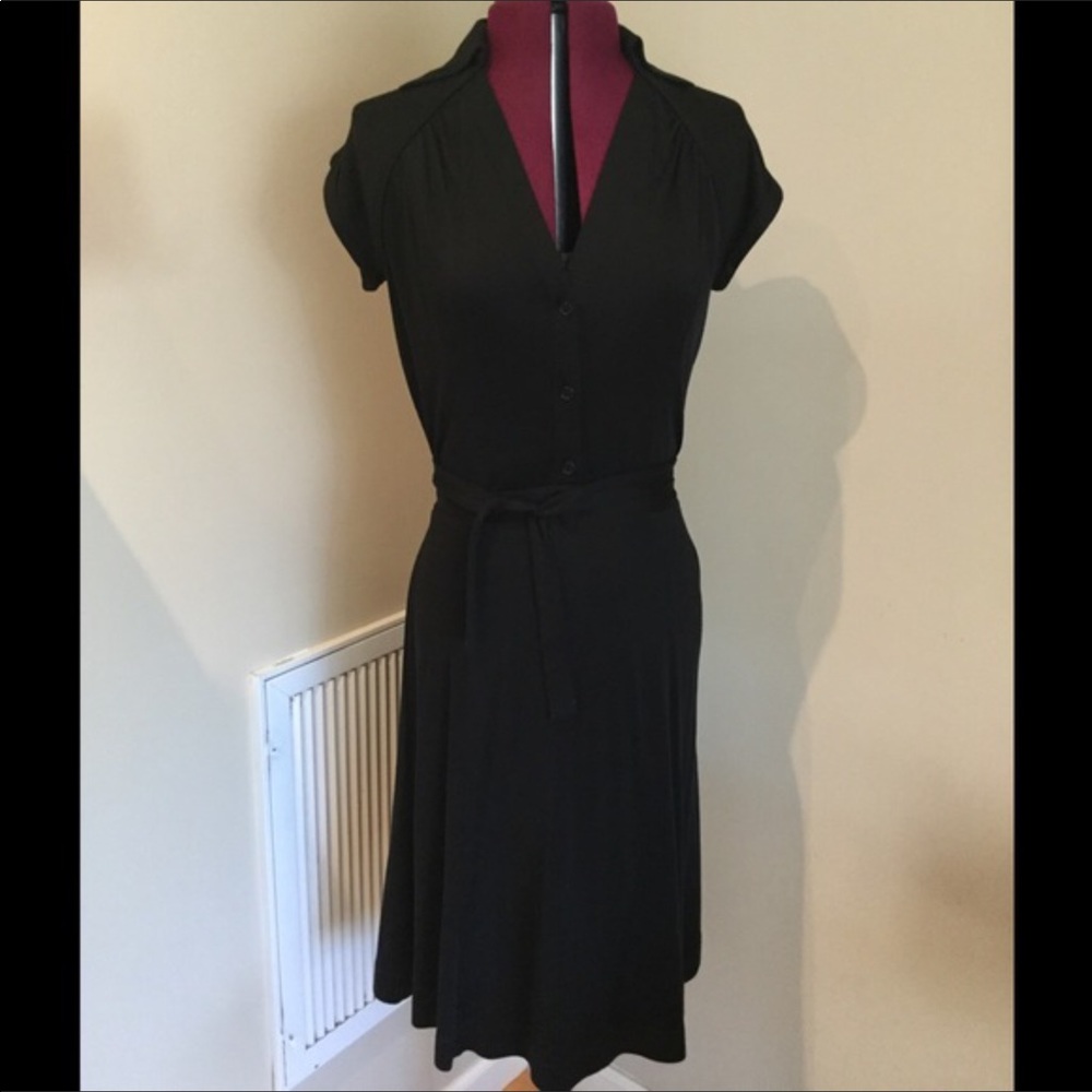 BCBGMaxAzria black silk button front dress